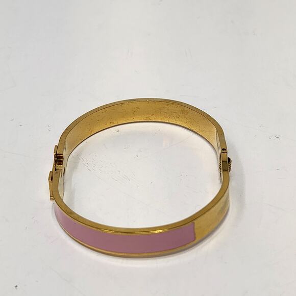 Pink Enamel Gold Tone Oval Clamper Hinge Bracelet Layer Stack Pastel Jewelry - Picture 3 of 5